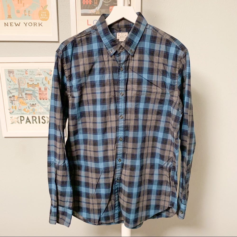 J. Crew Gray, Blue Plaid Shirt, L
